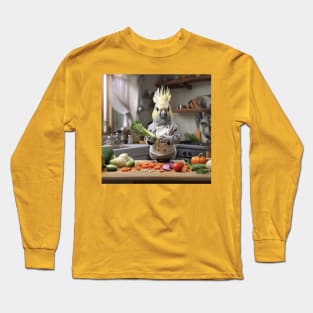 Cockatiel calopsitte cooking kitchen Long Sleeve T-Shirt